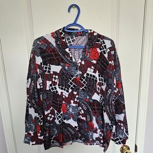 Stylish Women's Patterned Blouse - Red and Black